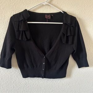 Take Out Cropped Ruffle Cardigan Button Up Women’s Medium Black Academia y2k